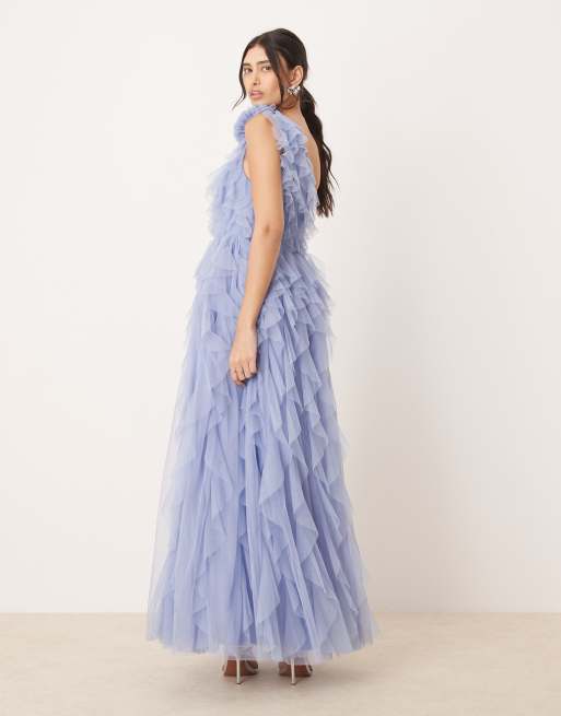 Anaya Vestito lungo a cascata monospalla azzurro ASOS