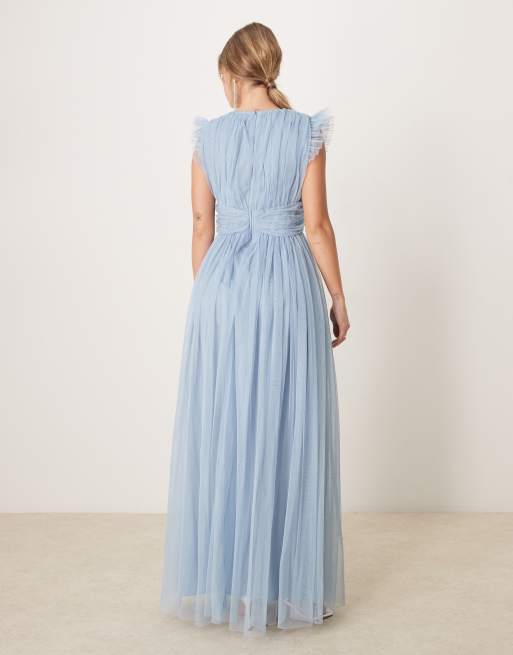 Anaya - Vestito lungo color azzurro tenue con scollo a V profondo, 4 di 4