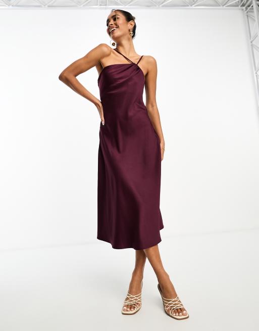 Anaya - Vestito midi da damigella rosso mora con spalline sottili, 4 di 4