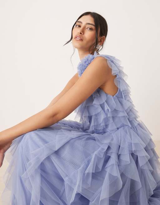 Anaya Waterfall one shoulder maxi dress in light blue | ASOS