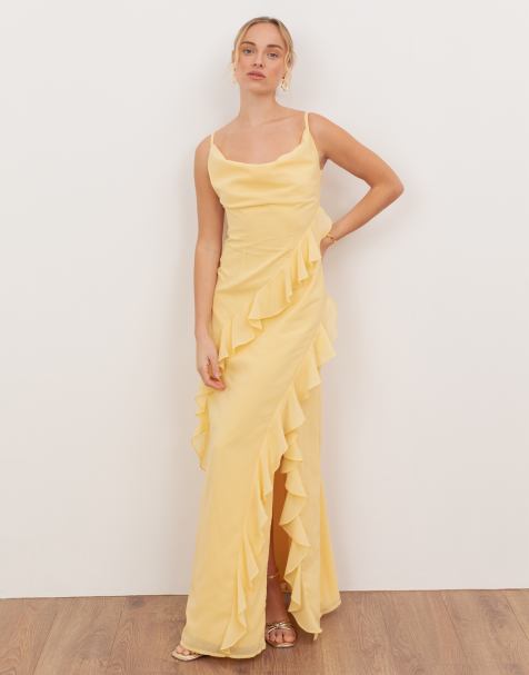 Anaya Waterfall ruffle cowl neck cami maxi dress in butter yellow - view 1