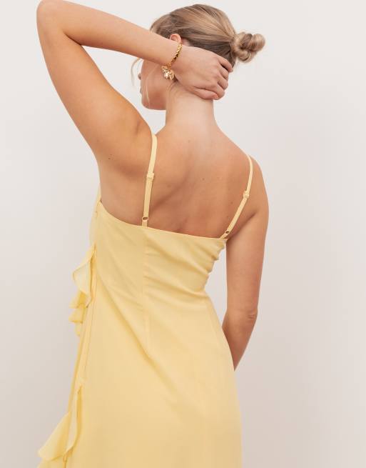 Anaya Waterfall ruffle cowl neck cami maxi dress in butter yellow, 2 of 4