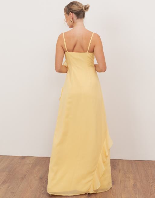 Anaya Waterfall ruffle cowl neck cami maxi dress in butter yellow, 3 of 4