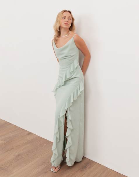 Anaya Waterfall ruffle cowl neck cami maxi dress in mint - view 1
