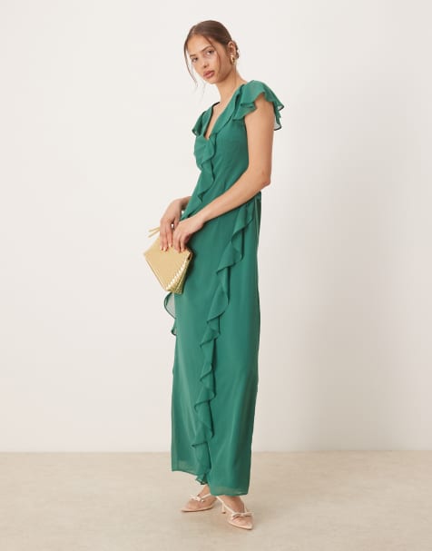 Anaya Waterfall ruffle maxi dress in evergreen