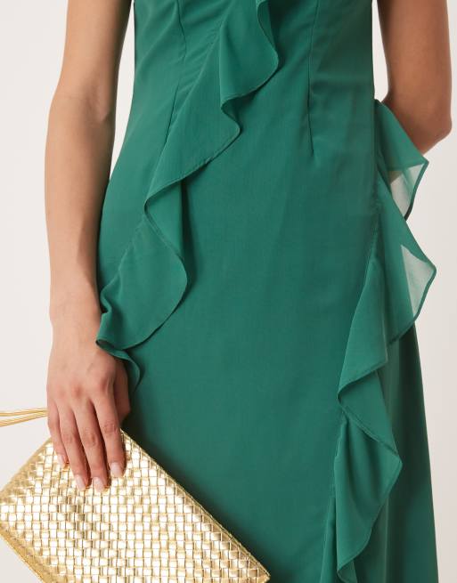 Anaya Waterfall ruffle maxi dress in evergreen | ASOS