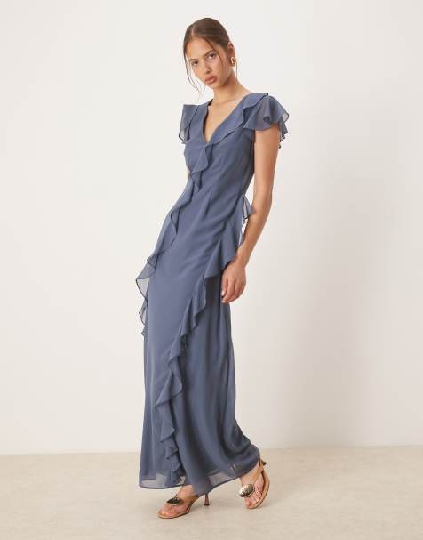 Anaya Waterfall ruffle maxi dress in vintage indigo