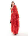 [Anaya] Anaya waterfall ruffle premium tulle maxi dress in red 16 Tomato Red