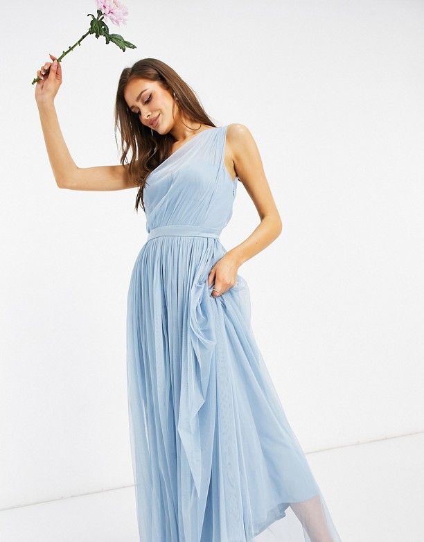  Kup Zakupy Anaya With Love – Błękitna tiulowa sukienka maxi na jedno ramię Jasnoniebieski