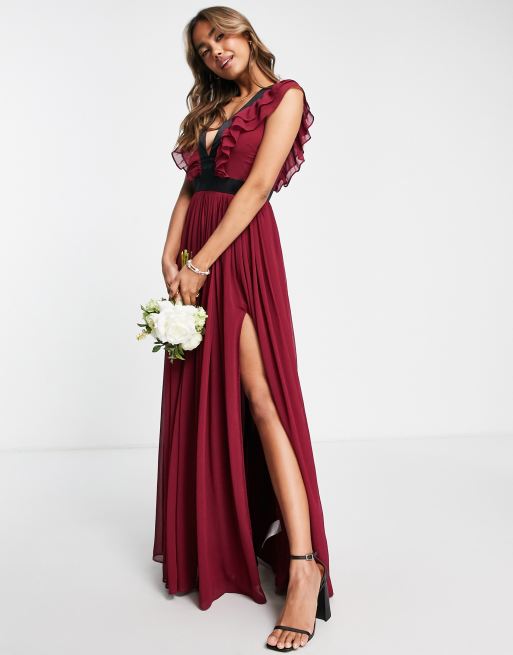 Anaya With Love Bridesmaid – Czerwonośliwkowa sukienka maxi z rozcięciem na udzie