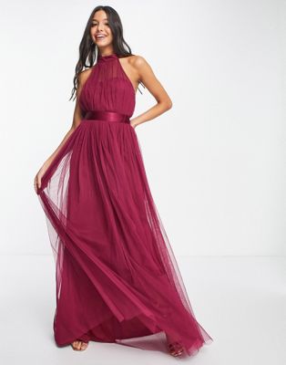 Anaya With Love Bridesmaid halter neck dress in red plum - RED - ASOS Price Checker
