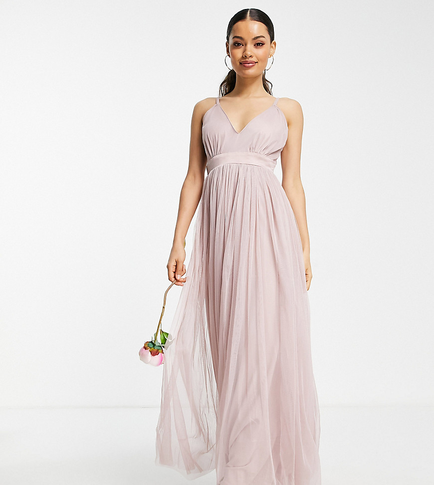 Anaya With Love Bridesmaid Petite tulle plunge front maxi dress in pink