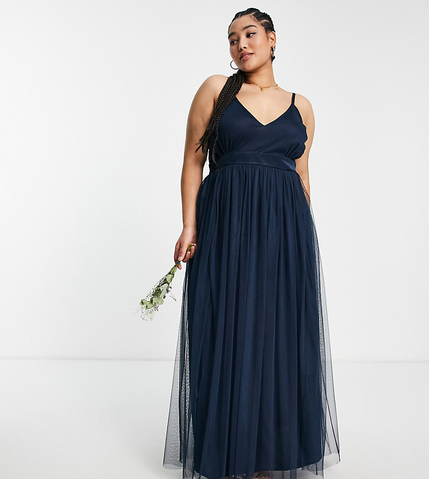 Anaya With Love Bridesmaid Plus tulle plunge front maxi dress in navy
