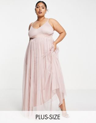 Anaya With Love Bridesmaid Plus tulle plunge front maxi dress in pink - ASOS Price Checker