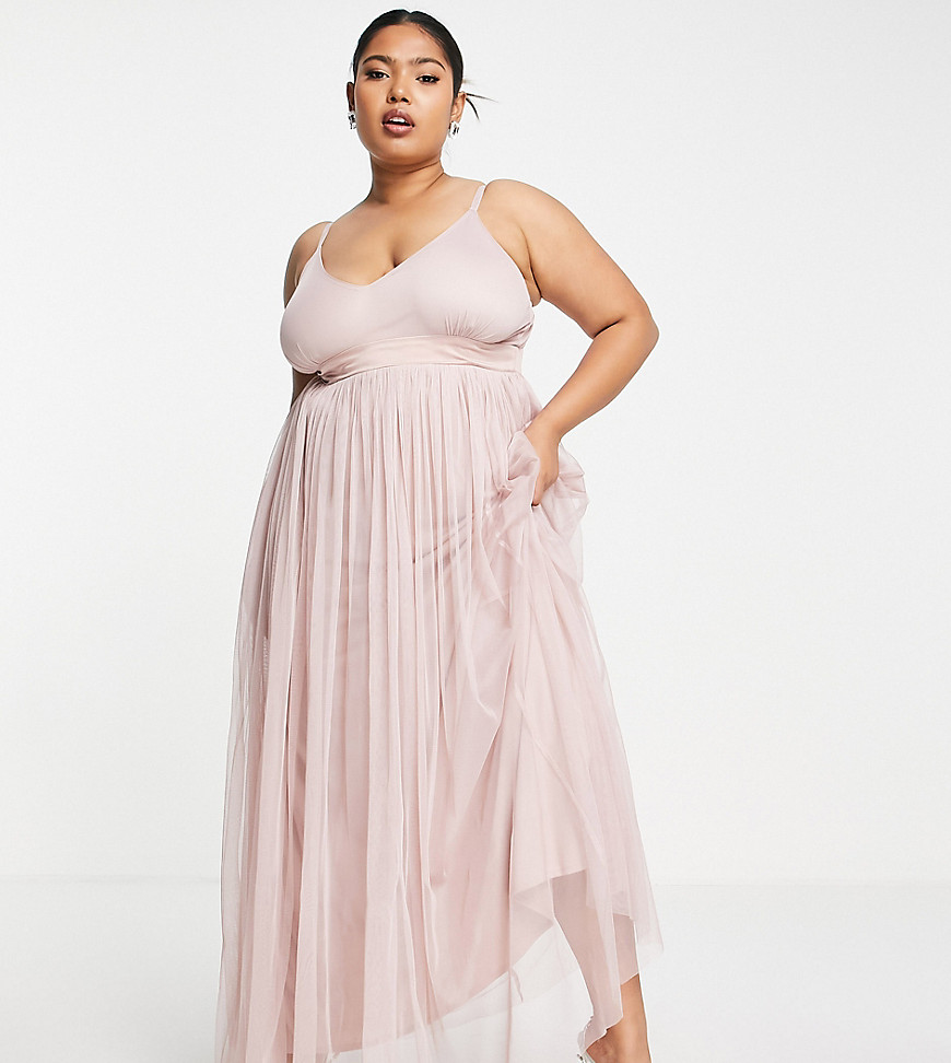 Anaya With Love Bridesmaid Plus tulle plunge front maxi dress in pink
