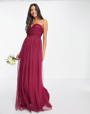 With Love Bridesmaid sweetheart neckline maxi dress in red plum