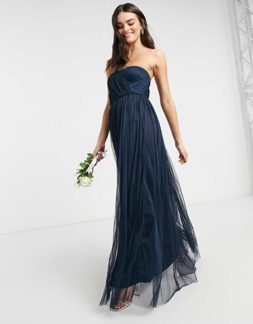 Love Triangle Plunge Front Maxi Dress With Eyelash Lace Train In Navy, $17, Asos