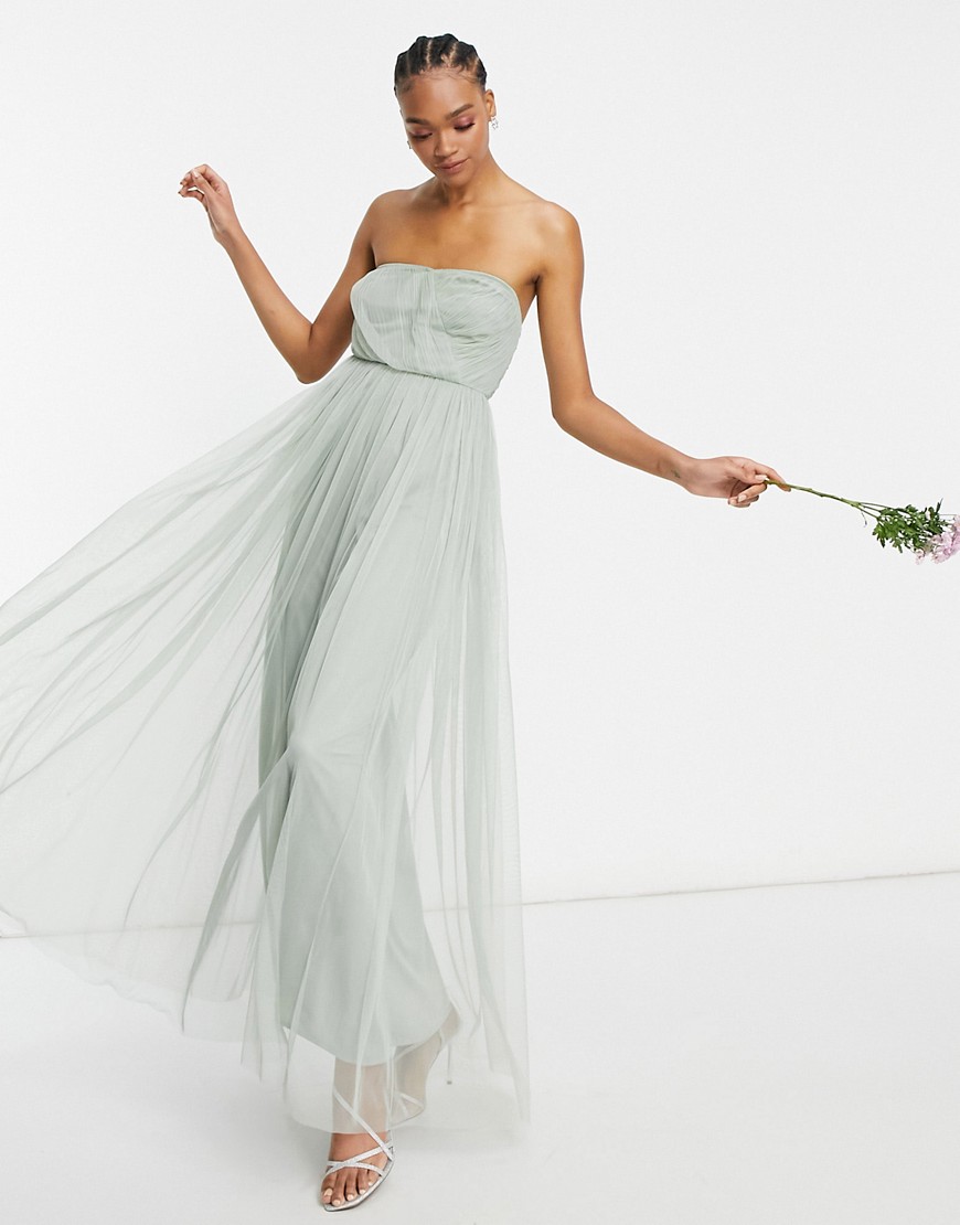 Anaya With Love Bridesmaid tulle bandeau maxi dress in sage-Green