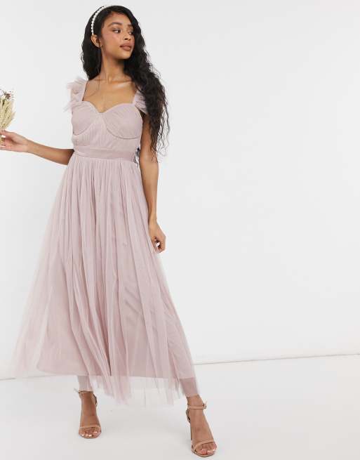 Amore Tulle Midi Skirt in Pink