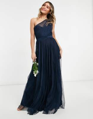 ANAYA WITH LOVE BRIDESMAID TULLE ONE SHOULDER MAXI DRESS IN NAVY,PL1-03-557