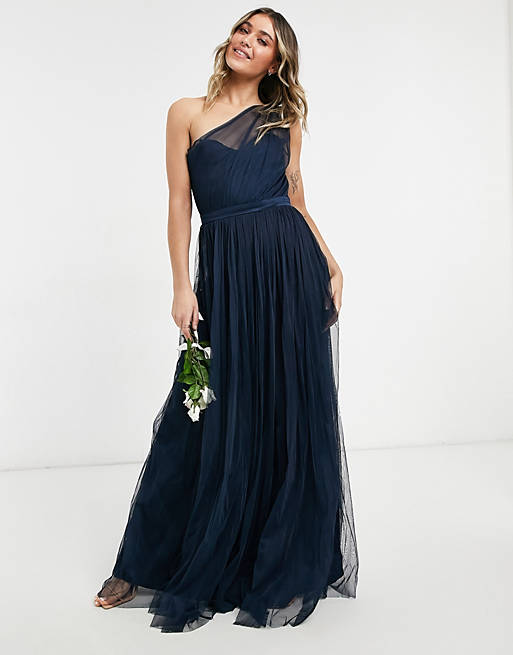 Anaya With Love Bridesmaid tulle one shoulder maxi dress in navy