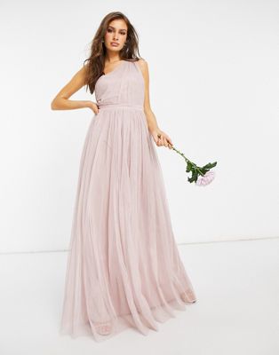 ANAYA WITH LOVE BRIDESMAID TULLE ONE SHOULDER MAXI DRESS IN PINK,PL1-03-557