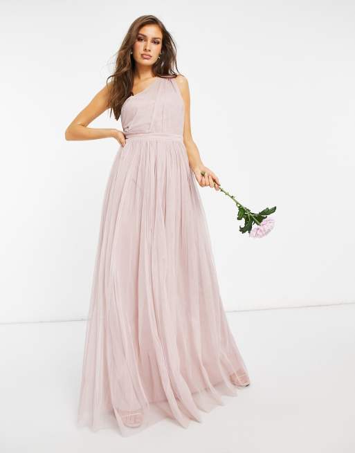 Anaya with love tulle bandeau maxi 2025 dress with satin trim in blush