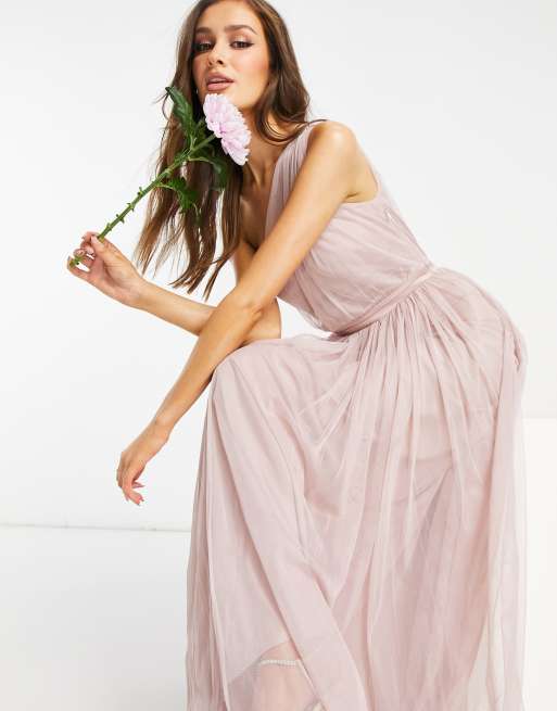 Anaya With Love Bridesmaid tulle one shoulder maxi dress in pink | ASOS