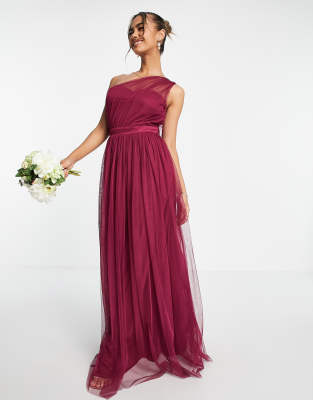 Anaya With Love Bridesmaid Tulle One Shoulder Maxi Dress In Red Plum