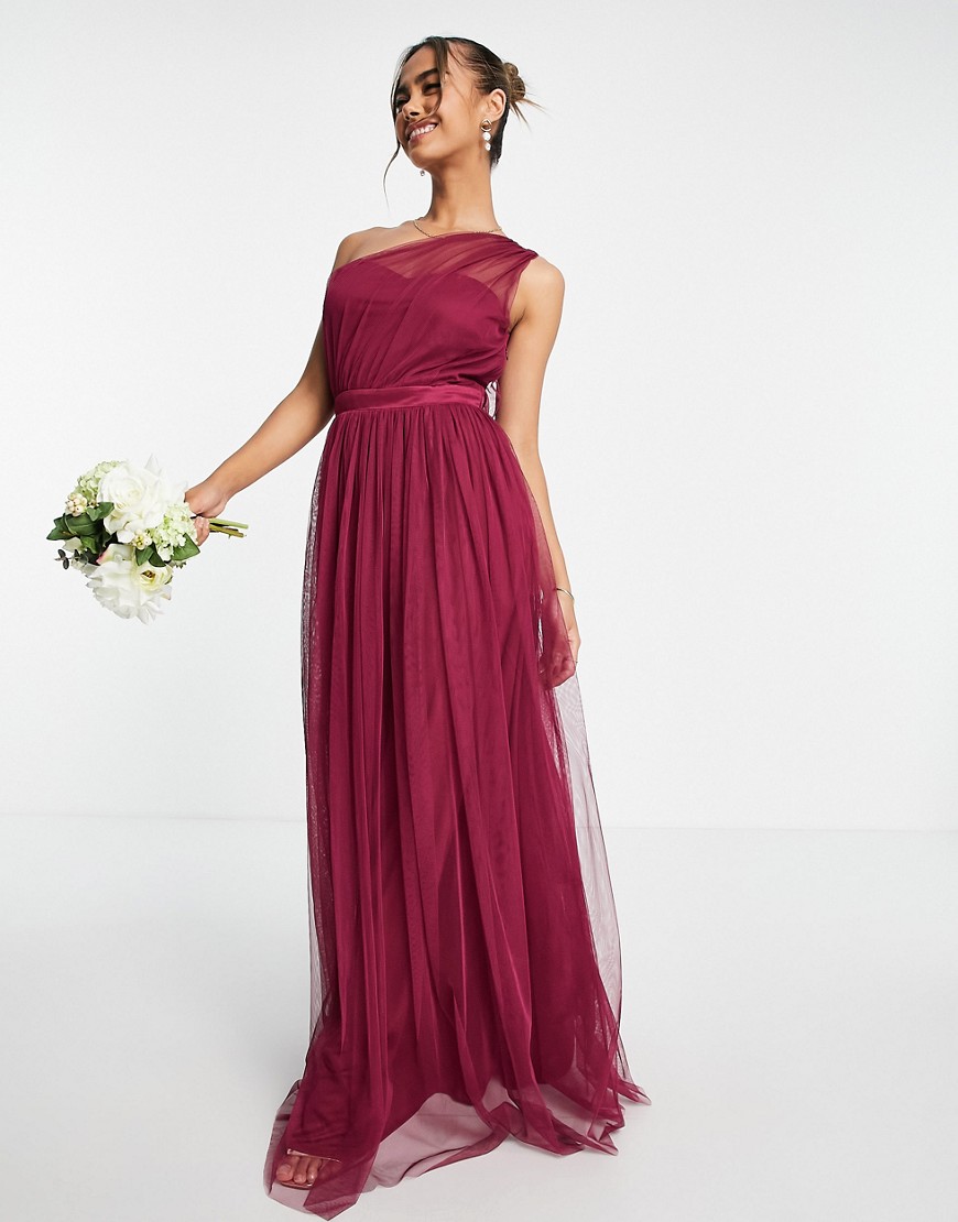 Anaya With Love Bridesmaid tulle one shoulder maxi dress in red plum