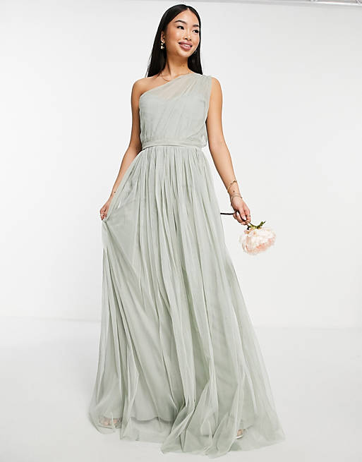  Anaya With Love Bridesmaid tulle one shoulder maxi dress in sage green 