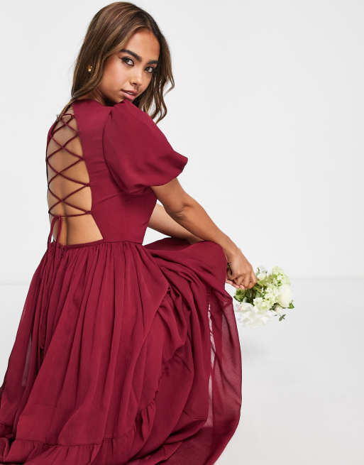 With Love - Bruidsmeisjes - Lange jurk met veters aan de achterkant in - RED | ASOS