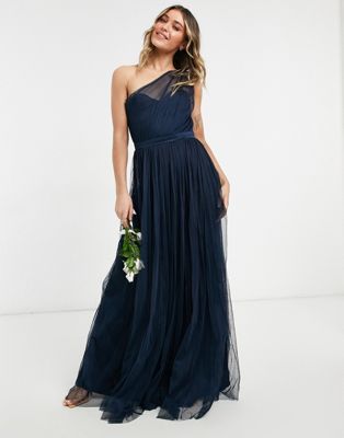 Anaya With Love Bridesmaid tulle one shoulder maxi dress in navy - ASOS Price Checker