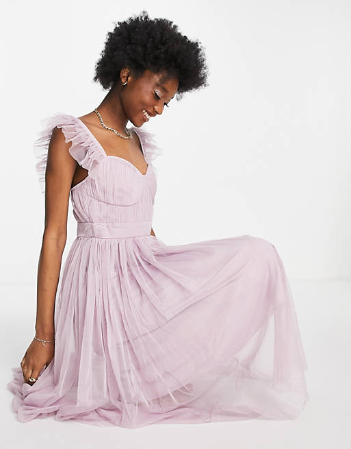 Dresses Anaya With Love flutter sleeve midi dress in lilac tulle 
