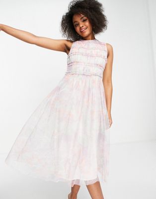 Anaya with Love frill midi dress in white floral tulle - ASOS Price Checker