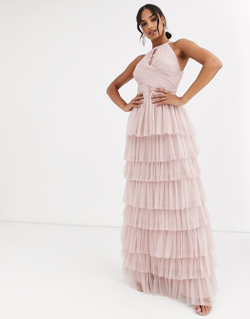 Anaya - With Love - Gelaagde maxi-jurk met halterneck en opening in roze
