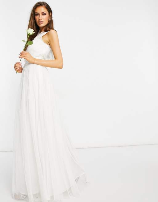 Anaya With Love - Hvid oneshoulder-maxikjole i tyl