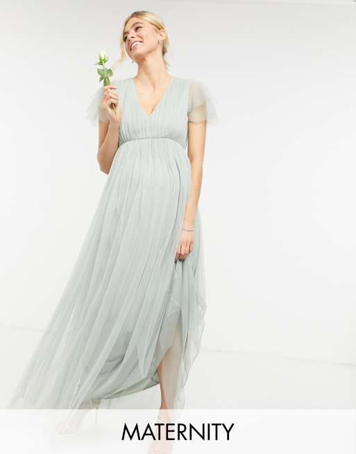 Anaya With Love Maternity Bridesmaid tulle cap sleeve maxi dress in sage