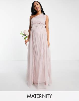 Anaya Maternity Anaya With Love Maternity Bridesmaid Tulle One Shoulder Maxi Dress In Pink