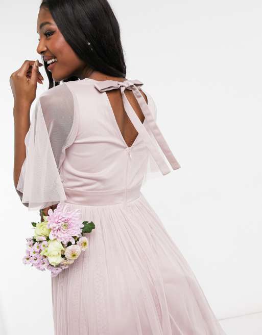 Anaya With Love Maternity Bridesmaid tulle flutter sleeve maxi dress in pink, 3 of 4