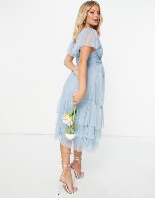 blue tulle midi dress