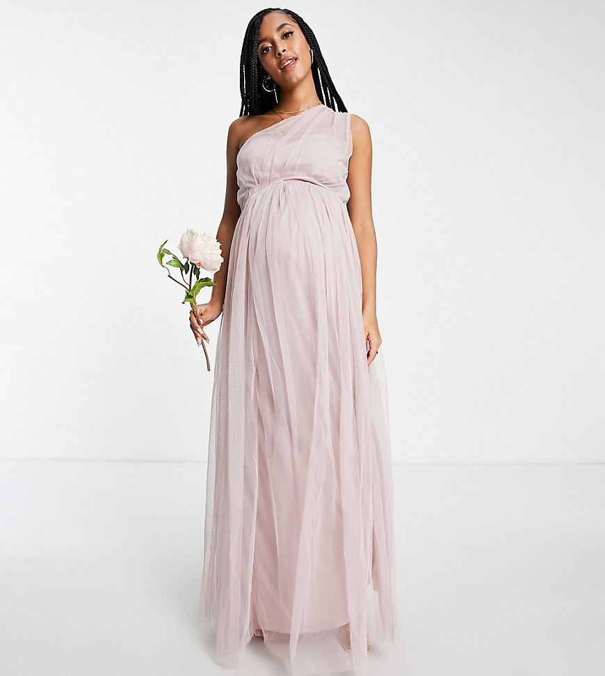 Anaya With Love Maternity Bridesmaid tulle one shoulder maxi dress in pink