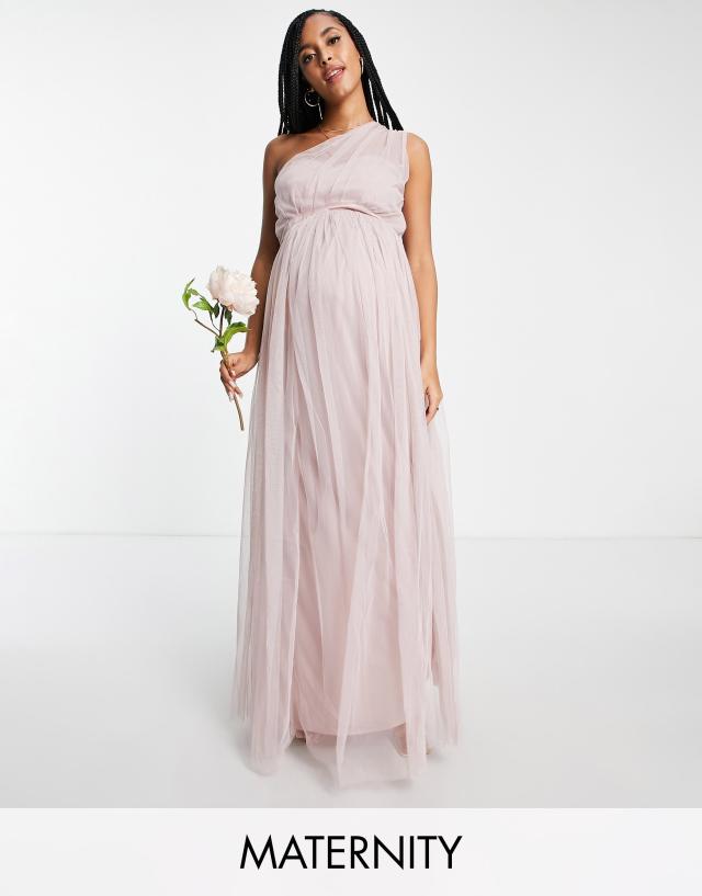 Anaya With Love Maternity Bridesmaid tulle one shoulder maxi dress in pink