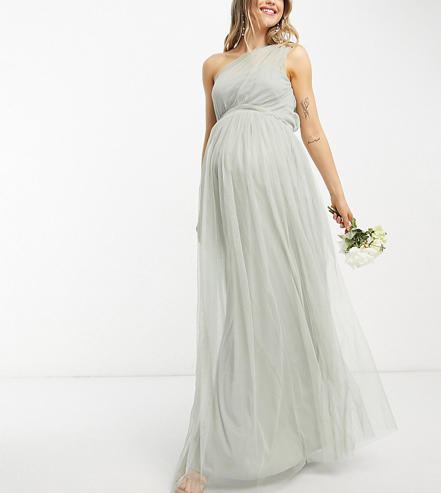Anaya With Love Maternity Bridesmaid tulle one shoulder maxi dress in sage green