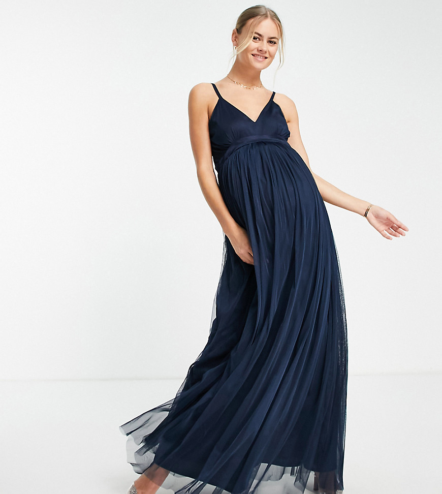 Anaya with Love Maternity Bridesmaid tulle plunge front maxi dress in navy