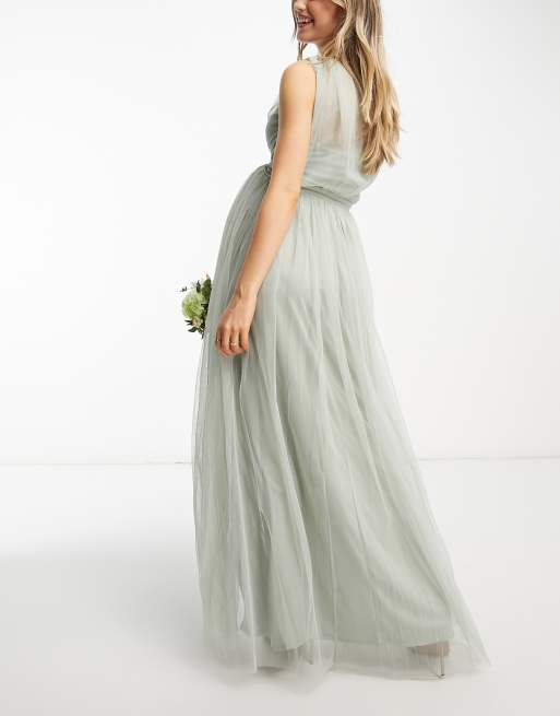 Anaya With Love Maternity – Brudtärnor – Salviagrön, enaxlad maxiklänning av tyll, 2 av 4