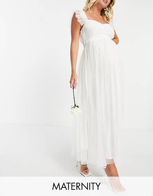 Anaya With Love Maternity tulle midaxi dress in white