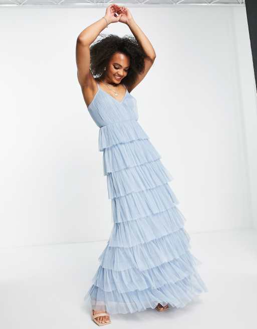 Anaya With Love maxi dress with tiered skirt in pale blue tulle