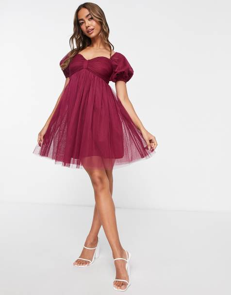 Anaya With Love mini puff sleeve dress in red plum - RED - view 1