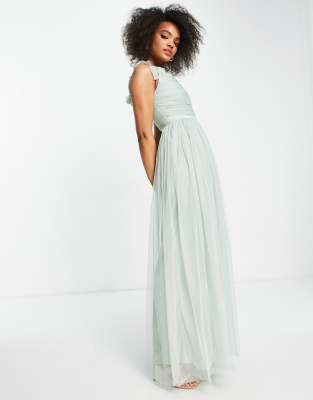 Anaya With Love off the shoulder ruffle sleeve maxi dress in misty ...